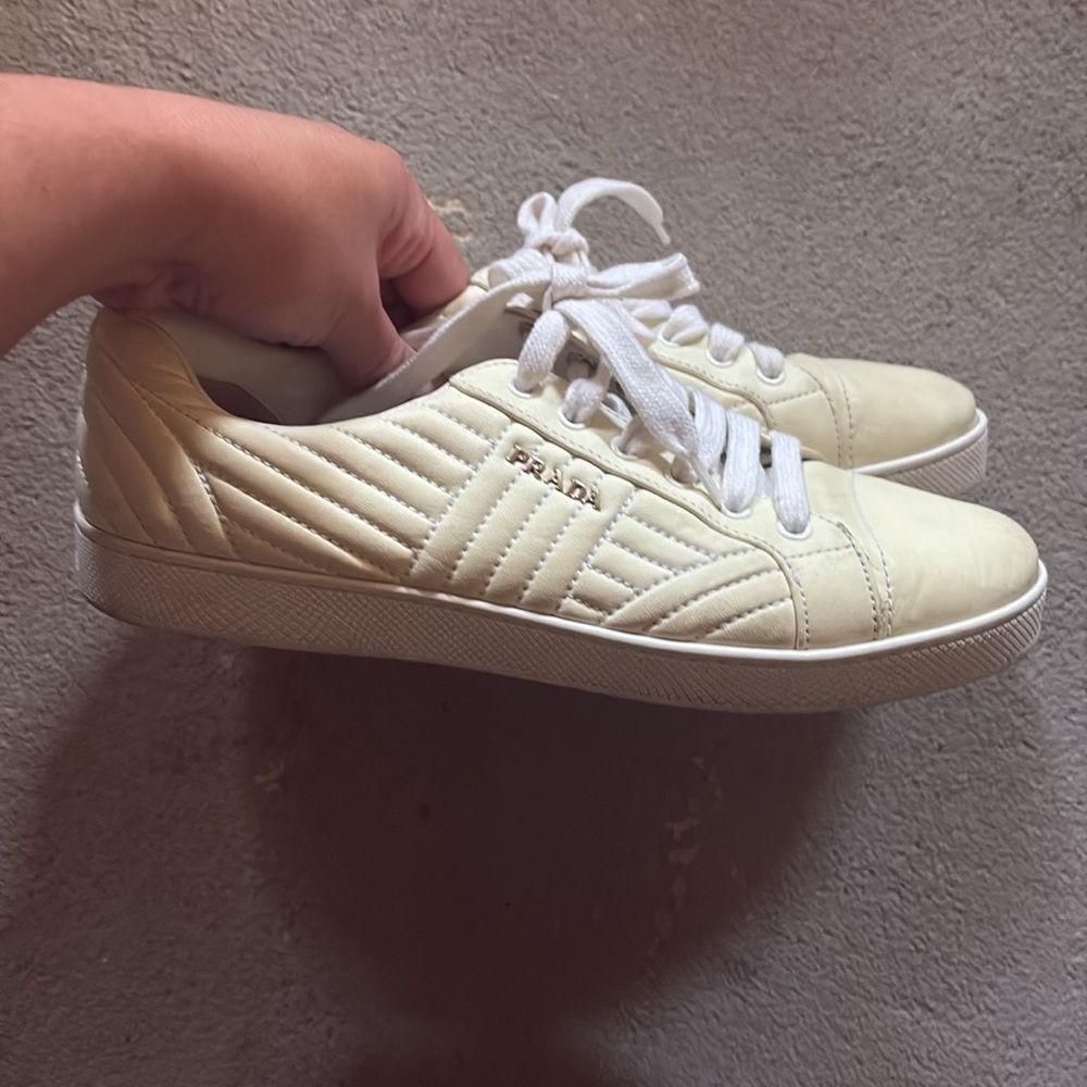 Prada Off-White Lace-Up Sneakers - Picture 3 of 8